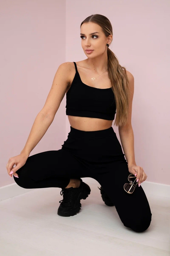 Striped top set with a blouse black