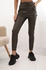Women's eco-leather pants with pockets and a tie at the waist khaki