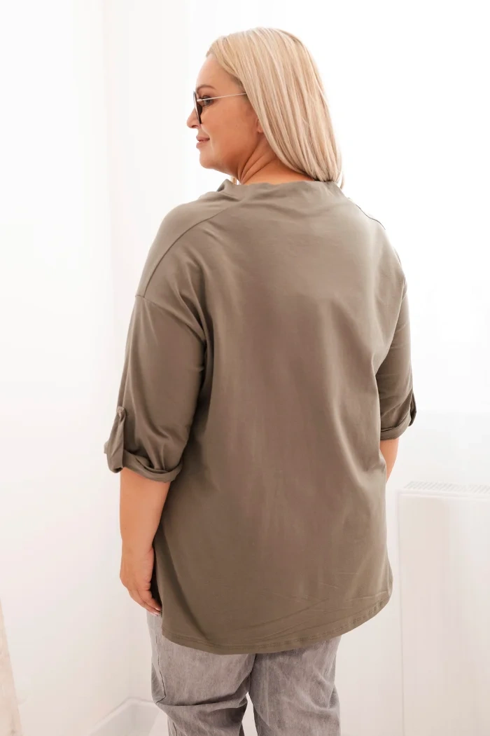 Women's Plus Size blouse with loose fit and water neckline khaki