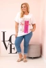 Moteriška Plus Size medvilninė palaidinė su užrašu „Day Dream“ balta + rožinė