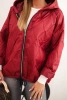 Quilted women's jacket with a hood burgundy