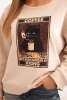 Women's cotton sweatshirt with a cat print and text beige
