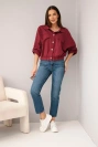 Women's spring cotton jacket with pockets and drawstring burgundy