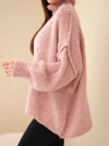 Damen Oversize Pullover mit Wollanteil, Rollkragen und weiten Ärmeln dunkel pudrig rosa