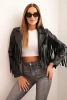 Women's eco-leather jacket with fringes in boho style black