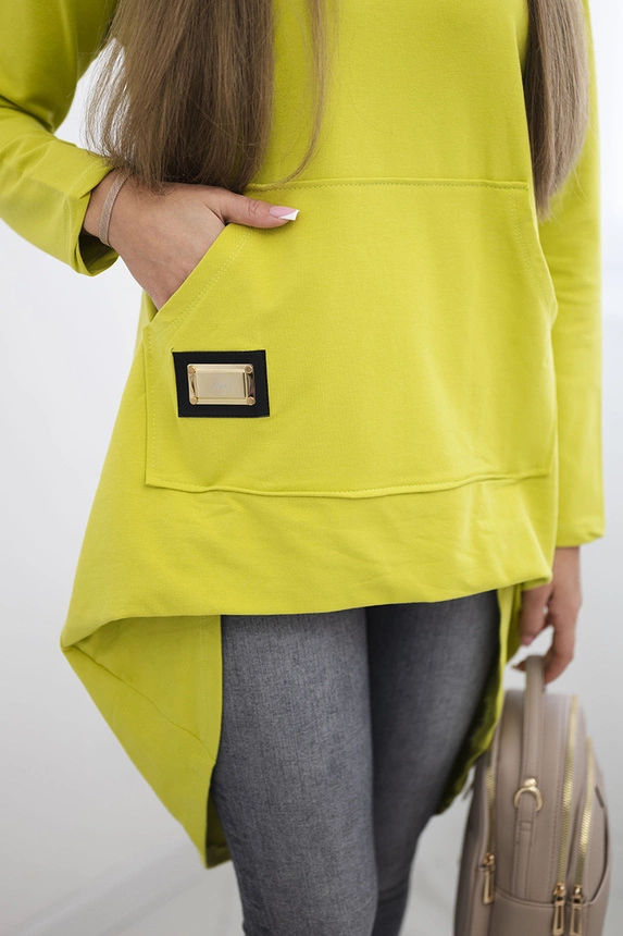 Sweatshirt with long back and hood kiwi