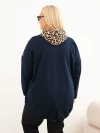Dámska mikina Plus Size z viskózy s kapucňou a vložkami s leopardím vzorom modrá