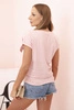 Women's cotton striped blouse with a V-neck dark dusty pink