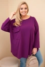 Plus Size women's blouse with cotton, pocket, and rolled-up sleeve dark purple