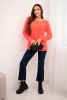 Women's sweater made of soft knit with a round neckline coral