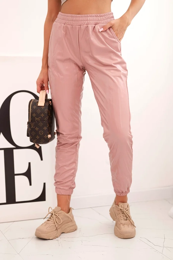 Double-layer trousers with velor dark pink