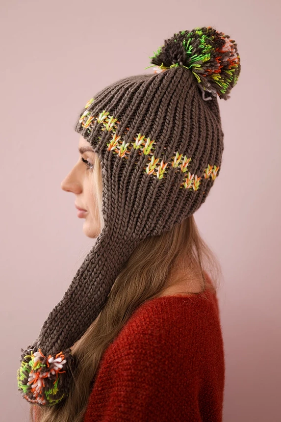 Women's long eared cap Nadia K321 cappuccino