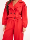 Women's cotton set with collar and jogger pants red