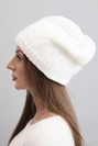 Damen Wintermütze mit Ohren und Rippstrick K440 weiß