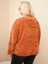 Moteriškas palaidinukas Plus Size aksominis su gobtuvu ir užtrauktuku oversize rudą