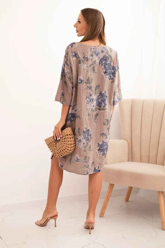 Damenkleid aus Baumwolle mit Blumenmuster und 3/4-Ärmeln fango