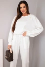 Damen-Set Butter Pullover mit Brosche und Hose mit gerader Beinform ecru