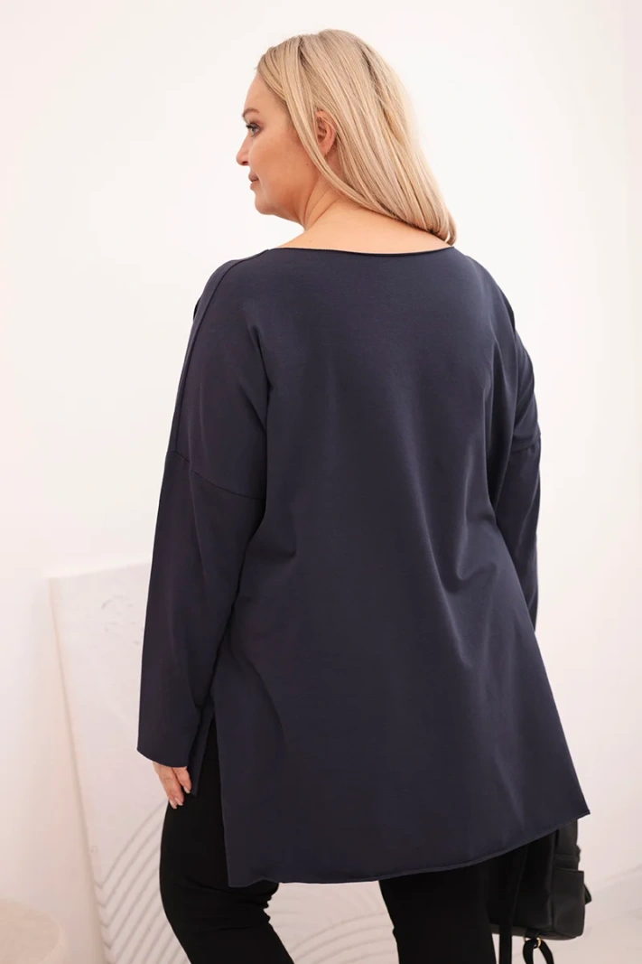 Dámska bavlnená blúzka Plus Size asymetrická s dlhým rukávom granátová