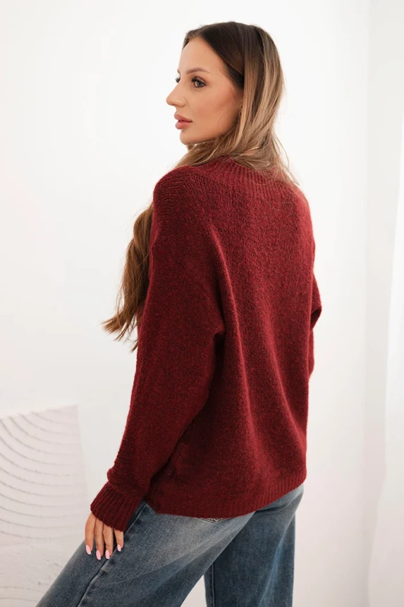Moteriškas megztinis su vilna, ilgomis rankovėmis ir apvaliu iškirpimu raudonas