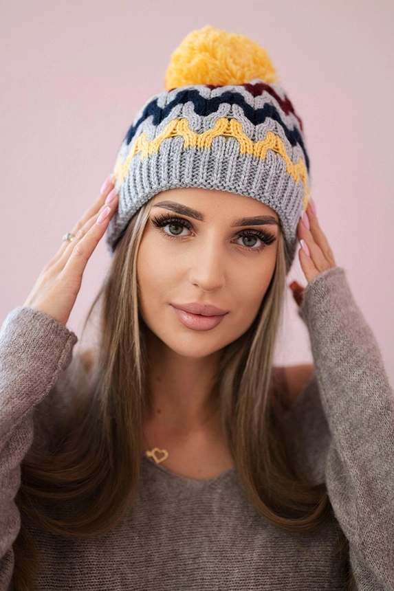 Women's cap Laila K283 dark grey+yellow