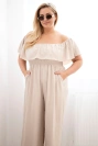 Women's Plus Size jumpsuit with ruffle and short sleeves beige