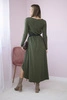 Dress with a decorative belt and an inscription khaki