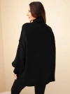 Oversized women's sweater with wool blend, turtleneck and wide sleeves black