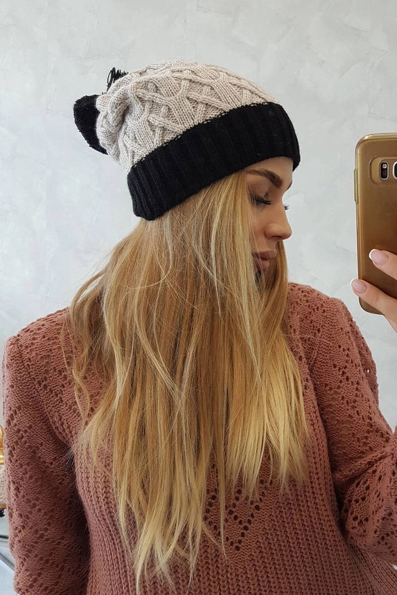 Bibiana vilnonė kepurė K264 black+beige