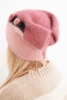 Elegant women's hat with fur decorations and a glittery band dark pink