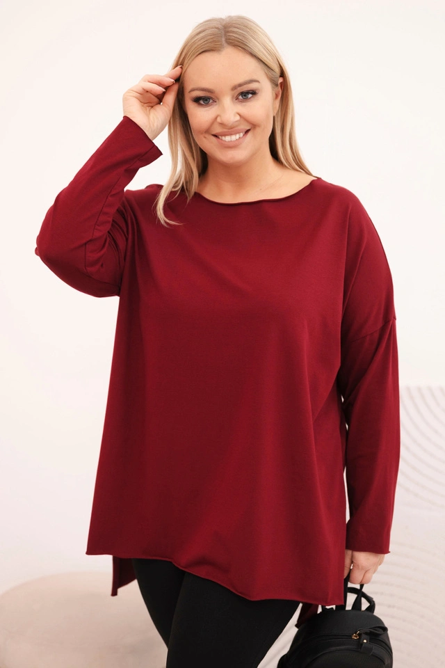 Dámská blůza Plus Size asymetrická s dlouhým rukávem bordová