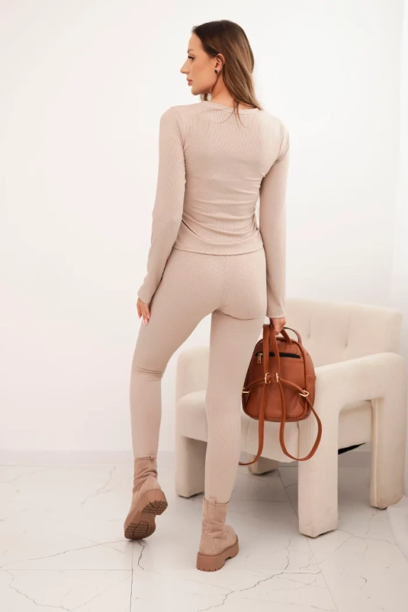 Women's cotton set with long sleeves and leggings beige