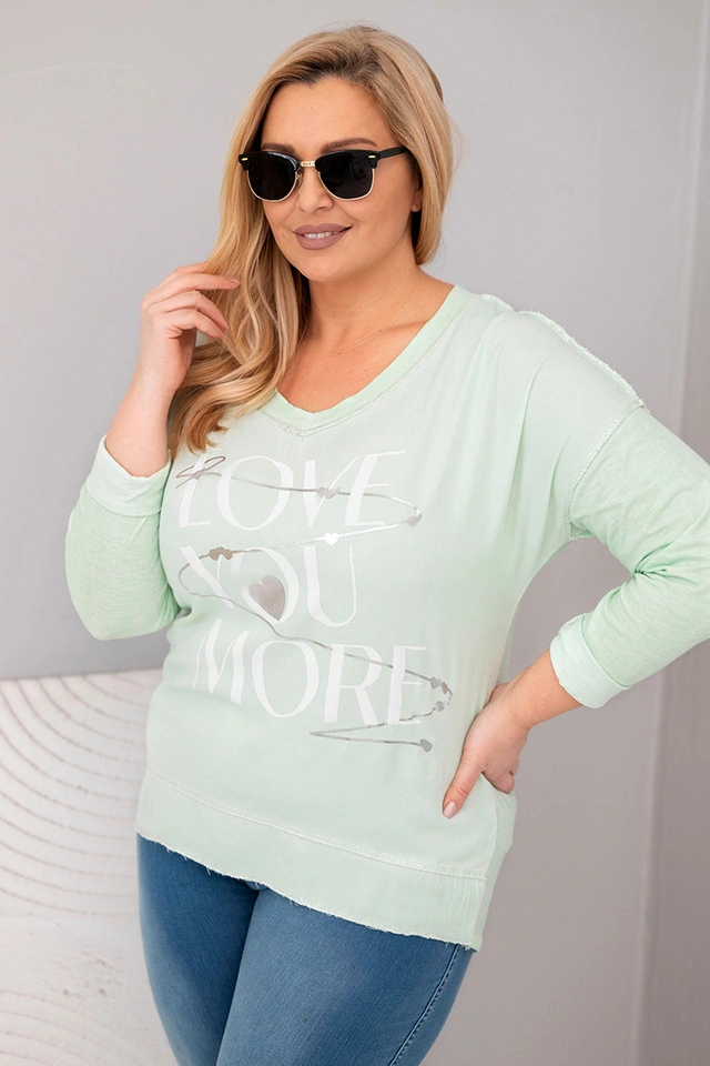 Damenbluse Plus Size mit dem Aufdruck Love You More mintgrün
