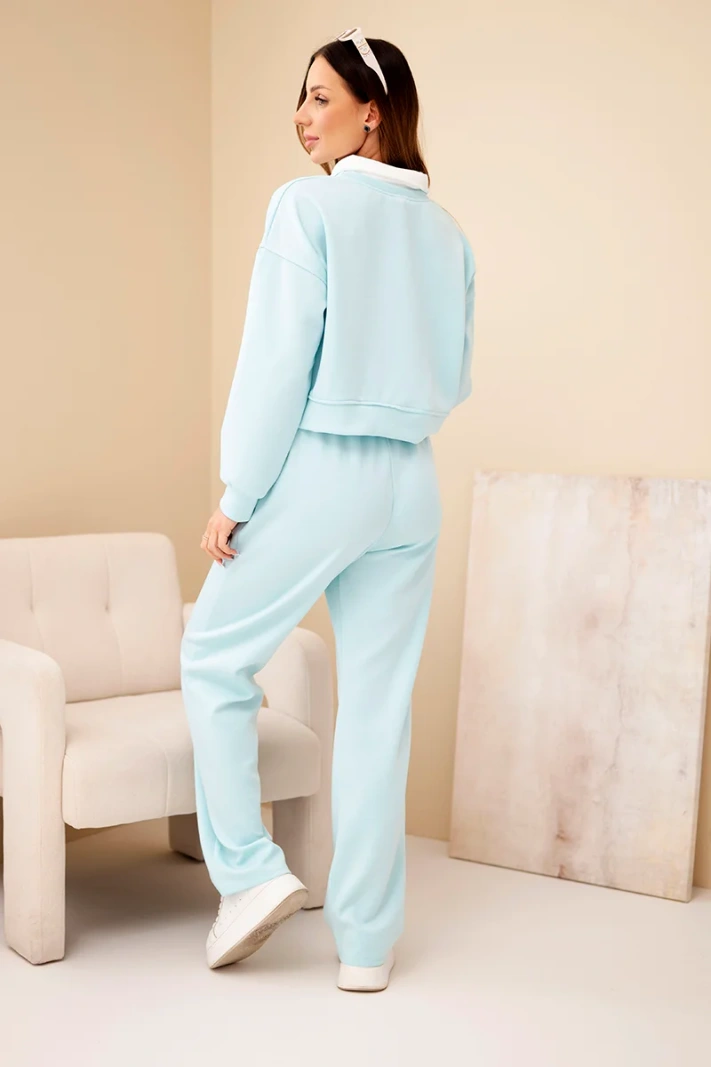 Women's set butter sweater with collar and straight pants mint