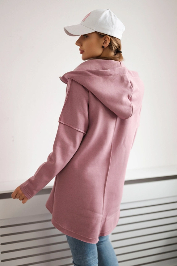 Isoliertes Sweatshirt mit längerem Rücken und Taschen dunkelrosa