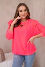Baumwollbluse mit Rüschen an den Schultern Pinkes Neon