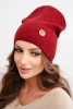 Women's ribbed cap made of modal and viscose with a decorative button burgundy