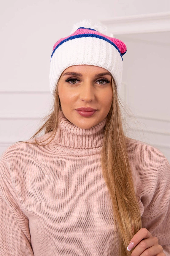 Women's cap Kinga K297 white + cornflower + light pink