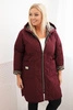 Plus Size women's quilted jacket with leopard lining and hood burgundy