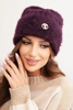 Women's ribbed viscose fluffy cap with decorative metal button dark purple