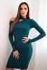 Women's knitted dress with long sleeves and an asymmetrical neckline sea green