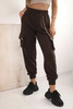 Women's cotton cargo pants with pockets and a chain brown