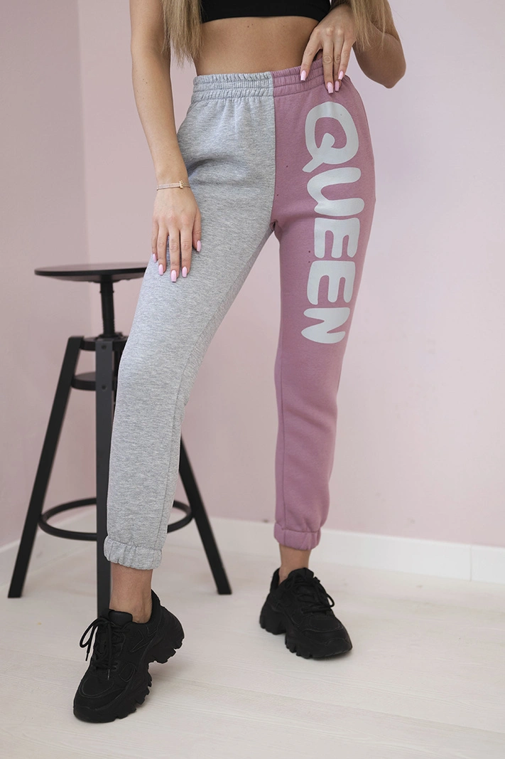 Dámské tepláky s nápisem QUEEN tmavě růžová