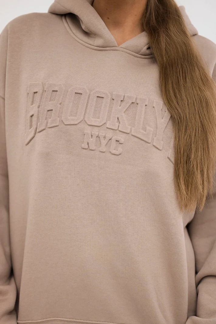 Sada zateplenej bavlny, mikina + nohavice Brooklyn tmavo béžová