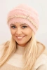 Women's winter fluffy hat with pearls and decorative weave dark powder pink