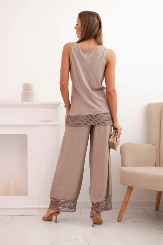 Ladies' set made of viscose with a wide-strapped top and wide-leg pants fango