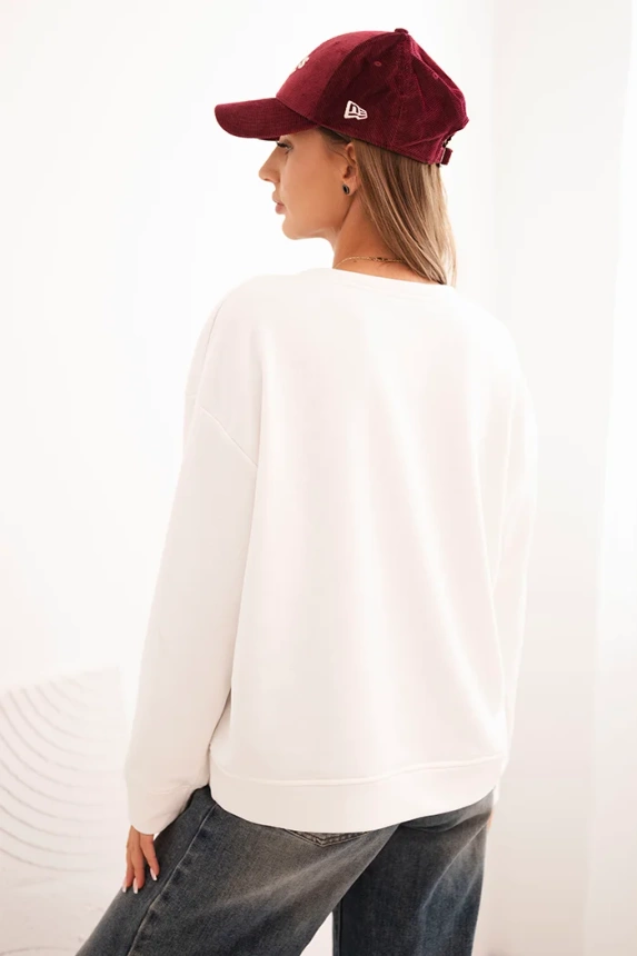 Women's cotton sweatshirt with a cat print and text ecru