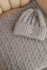 Women's set hat and scarf ribbed with decoration gray