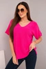 Women's short-sleeved sweater blouse with a V-neck fuchsia