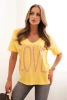 Women's cotton blouse with a V-neck and LOVE print yellow