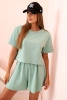 Damen-Set aus Baumwolle mit weiten Shorts dunkles Mint